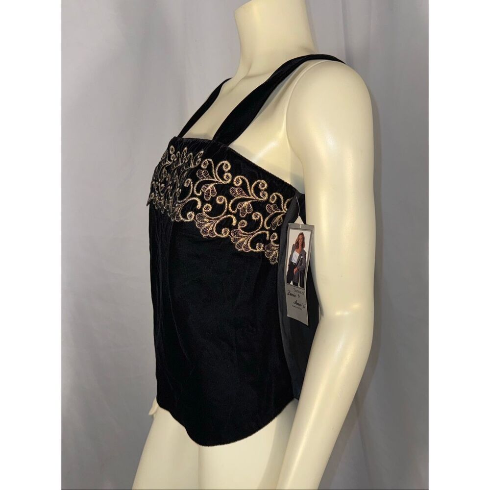 Vintage Lucie Ann II Black Velvet Gold Embroidered Tank Top NWT Size 34 Made in‎ - Picture 8 of 13